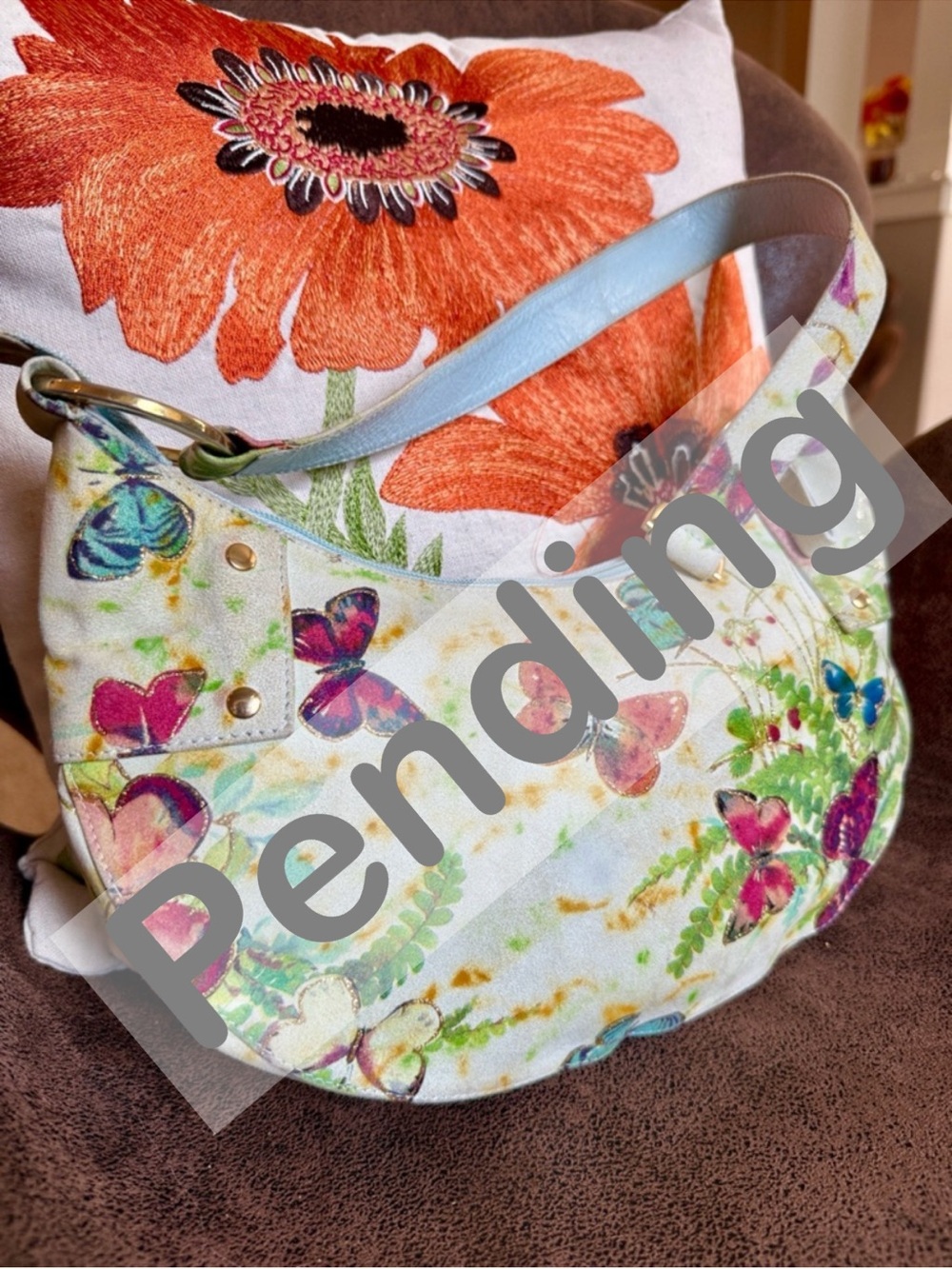 STUART WEITZMAN BAG BUTTERFLY Y2K VINTAGE CRESCENT LEATHER SPAIN FLOWER BOTANY